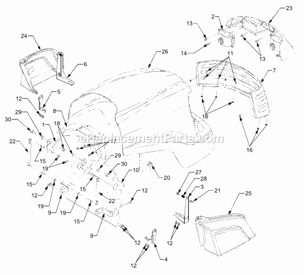 Hood, Grill And Side Panels Diagram and Parts List for 5234DL 54AL544-710, 54BL544-710 Cub Cadet Lawn Tractor
